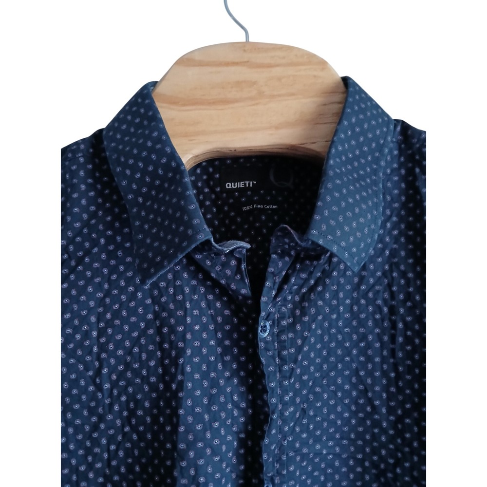 Quieti Mens Navy Micro Paisley 100% Fine Cotton Long Sleeve Button Down XXL